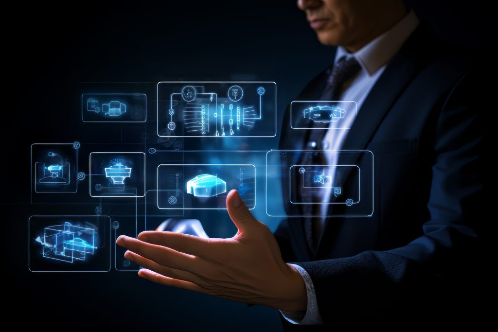 businessman interacting with futuristic graphics