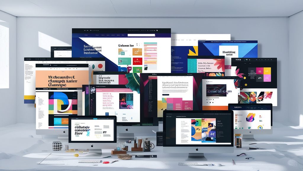 computer screens displaying various websites