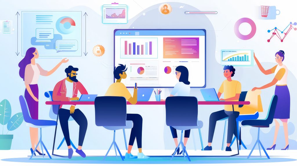 illustrate marketing professionals working remotely collaborating via video conference digital tools emphasize flexibility adaptability modern marketing teams