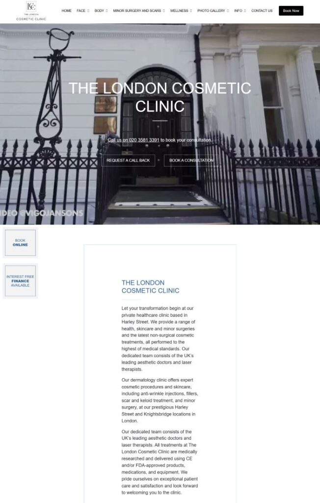The London Cosmetic Clinic website homepage after the redesign
