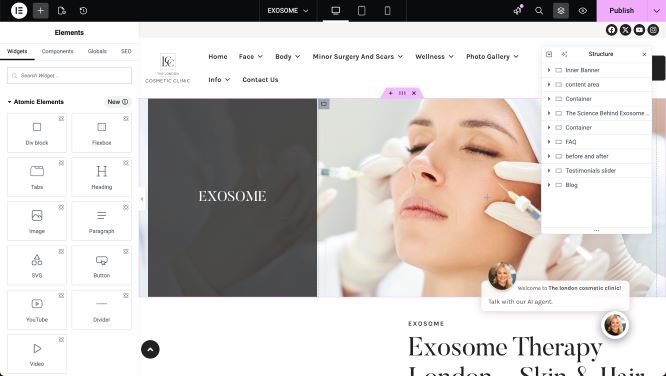 Rebuilding a London Cosmetic Clinic treatment page in Elementor Pro