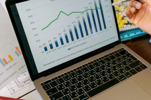 Laptop showing analytics charts for conversion tracking