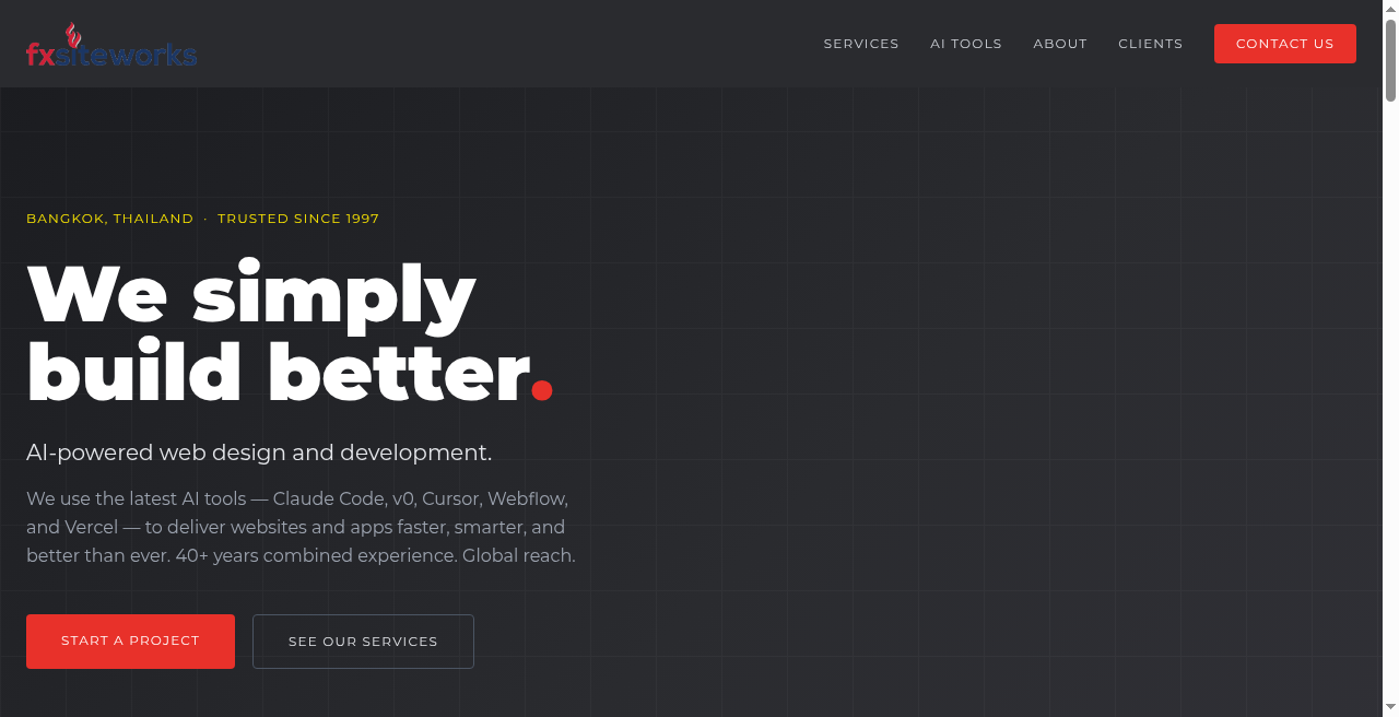 FX Siteworks homepage above the fold