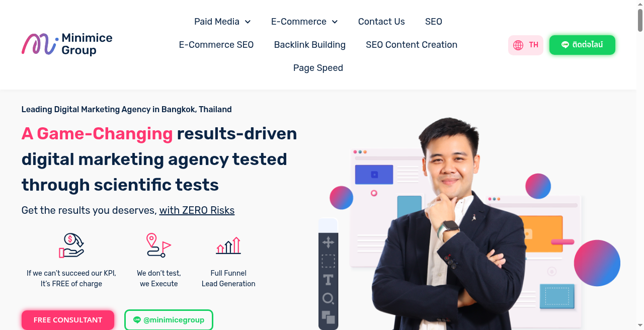 Minimice Group homepage above the fold