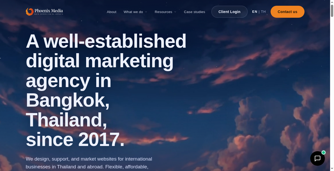 Phoenix Media homepage above the fold